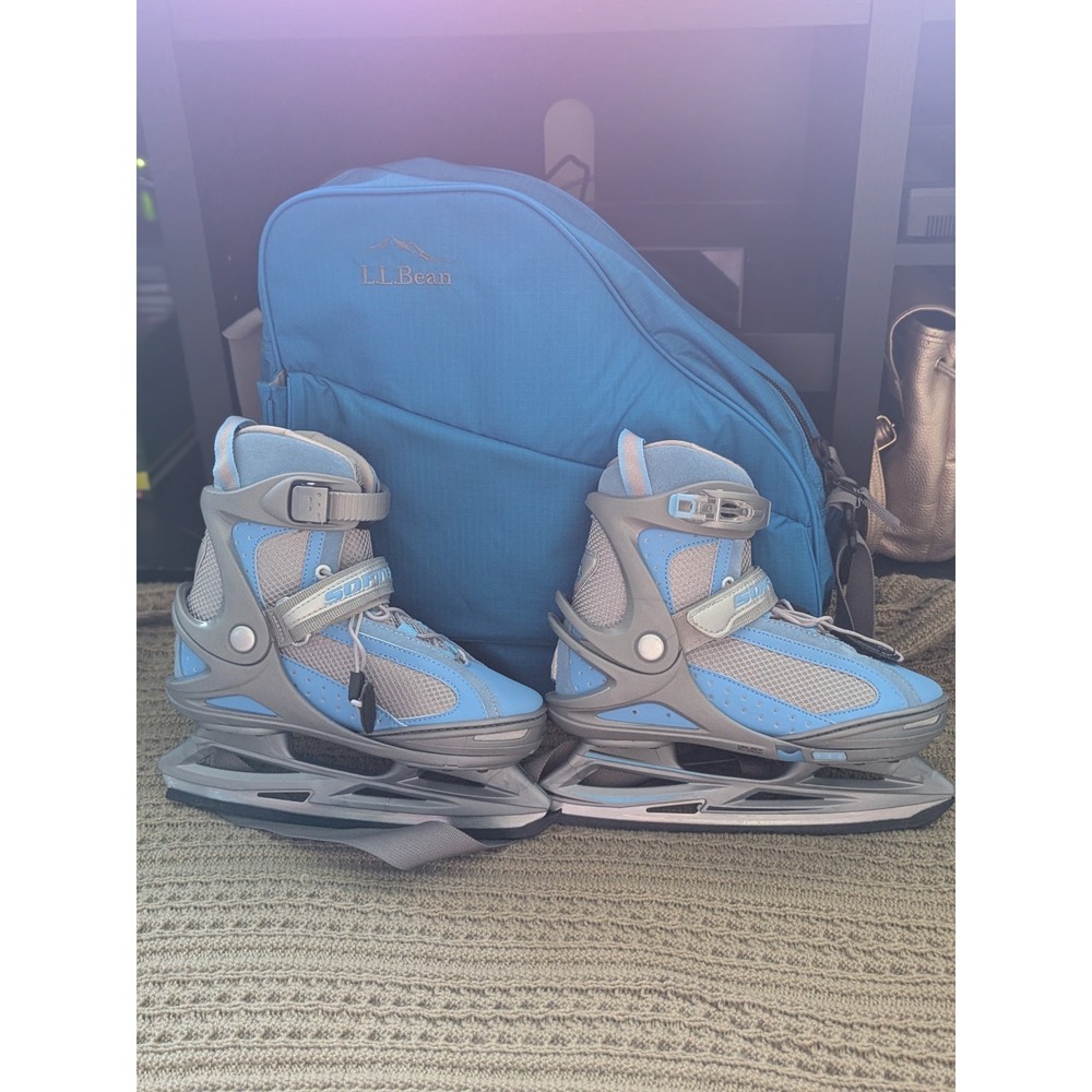Softec Youth Adjustable Size Recreational Ice Skates Blue/Gray w/ LL Bean Bag